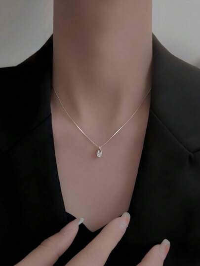 Dây chuyền mặt dây chuyền hình giọt nước bằng hợp kim đồng đính đá Zirconia dành cho nữ