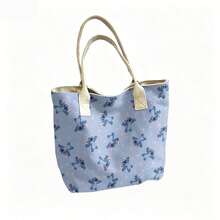 Bolso de lona con estampado de Stitch y flores de Lilo y Stitch de Disney, bolso de hombro para uso diario - Blanco - Ver 5
