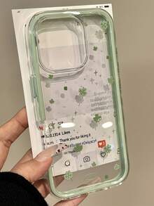 Stylish Full Screen Four Leaf Clover Green Frame Phone Case Compatible With IPhone 17 Pro Max 17 Pro 17 Air 16 Pro Max 15 14 Pro Max 13 Pro Max 15 Plus 12 Pro 11 Clear Back Cover - Green - View 6