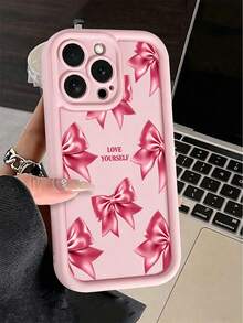 1 pieza Funda de teléfono a prueba de golpes de TPU con estampado de lazo rosa y eslogan, personalizada y compatible con iPhone 17 Pro Max/17Pro/16 Pro Max/16e/15 Pro Max/14 Pro Max 14 Pro/13 Pro Max/12 Pro/11/XR/XS/XS Max/7/8, estilo minimalista Ins, diseño de nicho, muy atractiva, puede ser un regalo de cumpleaños o festivo para amigos - Rosa - Ver 1