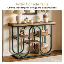 LITTLE TREE 100cm 4-Tier Entryway Console Table, Industrial Metal Frame Rustic Shelf Table, Multifunctional Furniture For Small Home Spaces - Brownish Black - View 5