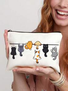 Cute Cartoon Cat Pattern Handbag, Reusable Printed Women's Shopping Bag, Large Capacity Multi-Pocket Shoulder Bag, Makeup Bag, Shopping Bag, Cosmetic Bag, Foldable Lightweight, Multi-Functional Tote Bag, Large Capacity Casual Handbag, Suitable For Work, School, Commute, Travel And Shopping, Perfect Choice For Back To School, Mother's Day, Teacher's Day, Graduation, Anniversary, Back To School, Easter, Christmas - Multicolor - View 10