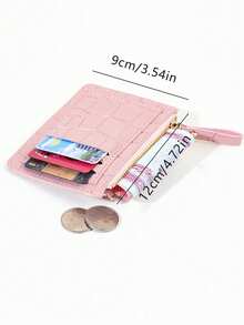 Candy Color Crocodile Grain Card Holder, Short Stone Texture Coin Purse, Multi-Function Zipper Coin Case, Card Holder & Coin Pouch Wallet Wallet For Women Holiday Essentials Teacher Gift Birthday Gift - Multicolor - View 4