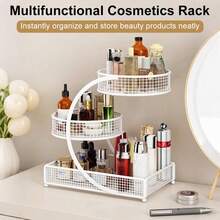 Modern Cosmetic Storage Rack, Bathroom Countertop Storage Rack, Made Of Metal, Requires No Installation, Suitable For Dressing Tables, Bathrooms And Bedrooms, Three-Tier Design, Skin Care Product Storage Rack, Cosmetic Display Rack, A Great Home Item. - White - View 5