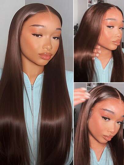 ARABELLA 13x6 Glueless Lace Max Wig Dark Brown Silky Straight 100% Human Hair Wig Pre Plucked & Pre Cut Ear-To-Ear Lace Frontal Wig With Transaparent Lace #4 Chocolate Brown Colored Straight Wig 180% Density 12-30 Inch Breathable Cap Soft & Stretchable All-Day Comfort No Glue Needed Minimal Shedding Long-Lasting Part Max Wig