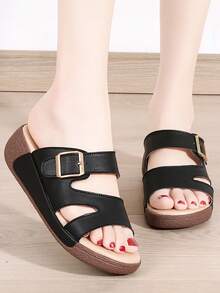 Women's Thick-bottomed Sandals With Soft Soles, Stylish Raised Cakes Bottom Slippers - Black - View 4