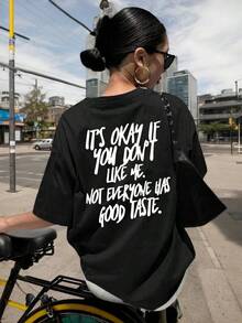 Women's Graphic Tee "I Don't Care If You Don't Like Me", Regular Fit Tee With Funny Phrase, Comfortable Sarcastic Crew Neck T-Shirt "Not Everyone Has Good Taste" Summer Tee In Black - 黑色 - 查看 6
