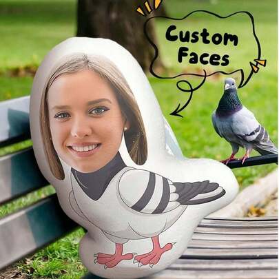 Customizable Photo Pillow, Pigeon Pillow, Suitable For Birthday Party, Father's Day, Mother's Day, Halloween, Eve, Valentine's Day, Birthday, Personal Day, Veteran's Day, Thanksgiving, Easter, April Fool's Day, Carnival, Back To School Day, National Day, Etc., Mini Stuff, Personalized Gift