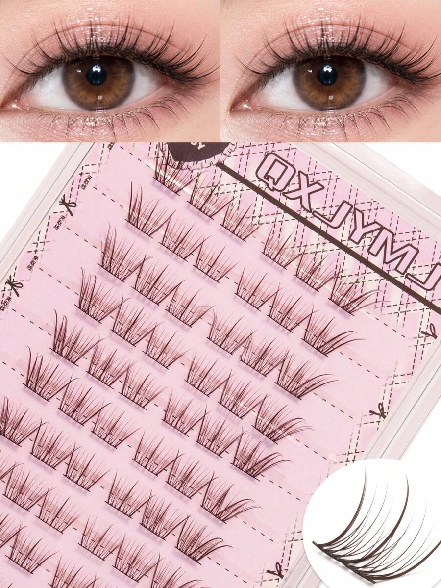 60pcs Self-Adhesive False Eyelashes - Fluffy Individual Lashes, Natural & Realistic, Fishscale Segmented Lashes, C-Curl Clustered Lashes, Thick Type, Suitable For Beginners, False Lash Clusters, Individual False Lashes - View 1