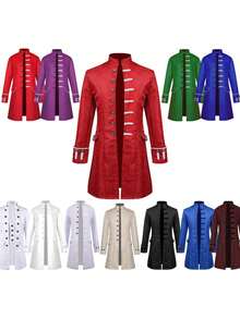 Medieval Men's Costume For Spring And Autumn, Solid Jacquard Performance Jacket, Men's Suit - Jacquard Medieval Menswear In Red - View 2