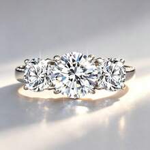Nhẫn đồng mạ vàng trắng sang trọng dành cho nữ - Ba viên đá Cubic Zirconia tròn, quà tặng Ngày Valentine & Giáng sinh, phù hợp cho đám cưới trang trọng, tiệc tùng, mọi mùa, chế tác tinh xảo. - nhẫn - Xem 6