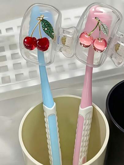 Elegant Red & Pink Cherry Blossom Pattern Toothbrush Head Protector Cover, Convenient For Travel And Home Use, Essential Health Item, Easy Open And Close Design, Suitable For Home, Travel, Bathroom And Office Use, Keeps Toothbrush Clean And Hygienic, Portable Plastic Material, Fits All Toothbrushes (Bathroom, Office) - Essential Hygiene