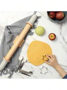 Adjustable Wood Rolling Pin With 5 Thickness Rings, Precise Dough Roller Handle Press Design With Measurement Guide For Fondant, Pizza, Pie Crust, Cookie, Pastry Baking Decorating Accessories - West - View 2