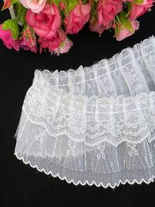 7cm de ancho Volante de encaje de gasa DIY fruncido para ropa, dobladillo de vestido, textiles para el hogar, disfraces - Blanco - Ver 5