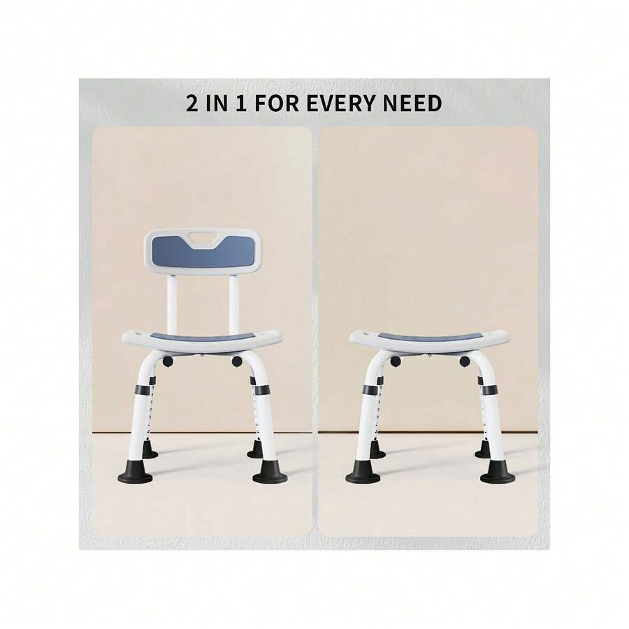 Adjustable Height Shower Chair With Backrest, Non-Slip Bathroom Stool