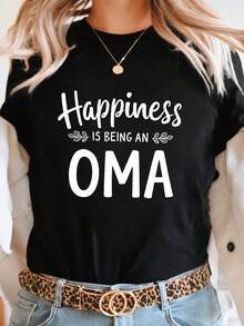 Women' Grandma-Themed T-Shirt - Short Sleeve Crew Neck Casual Blouse Suitable for Spring Summer Wear, Comfortable Grandmother Gift, Machine Washable Everyday Outfits for, Casual Grandma Outfits - Negro - Ver 2