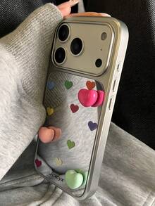 Y2K Style Cute 3D Colorful Heart-Shaped Silver Edged Phone Case, Suitable For IPhone 17 Pro Max, 17 Pro, 17, 17 Air, 16 Pro Max, 16 Pro, 15 Pro, 15 Pro Max, 14 Pro, 13 Pro Max, 13 Pro, 12 Pro Max, 14 Plus, 16, 15, 14, 13, 12, 11, Adorable Shockproof Protective Cover - Color Love - View 4