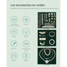 SONGMICS Caja de Joyas Caja Joyero de Estuche de Joyería 2 Cajones Tapa de Cristal Amplio Espacio y Dorado MJBC239C01 - Verde Bosque  Dorado - Ver 4