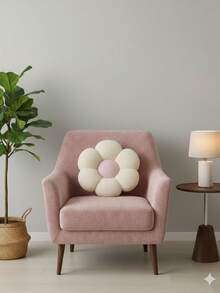 2 Pieces Daisy- Ultrashaped-Soft Plush Seat/Mat - 45x45 Cm - Made In Türkiye - Pink - View 2