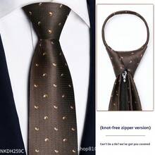Vintage Tie Men's Formal Champagne Gold Knot Free Lazy Coffee Color Business Zipper Free High-End Width 8CM - Brown Paisley Zip-up Tie - View 3