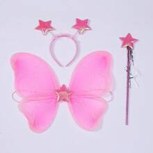 三件套蝴蝶翅膀装饰品，包括翅膀、发带和仙女棒；适合万圣节服装、派对、节日和角色扮演。 - 藍色 - 查看 3