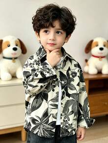 Boys' Letter Print Casual Shirt For Spring - Dark Green - View 4