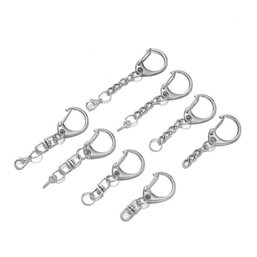 10pcs Lobster Clasp Key Ring Keychain C Shape Clasps Connector Hook For DIY Jewelry Making Findings Key Chain Accessories - White K - View 1