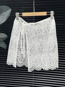 1pc French Lace Embroidery Wrap Apron, Soft Tie-Up Asymmetrical Layered Waist Chain - Multicolor - View 6