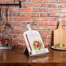 MyGift- Atril para exhibición libros de cocina con diseño de tabla para cortar hecho en madera blanqueada Soporte para libros de cocina hecho en madera blanqueada - blanco blanqueado - Ver 4