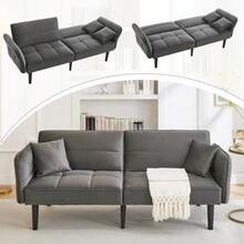 2-In-1 Adjustable Sofa Bed – Two-Seater With Velvet Upholstery, Folding Armrests & Sleeping Function, Ideal For Small Spaces - Antique Gray - View 7