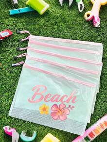 A4 Size Fashionable Waterproof PVC Beach Bag With "Beach" Letter Pattern, Transparent Cosmetic Bag, Toiletry Bag, Nylon Zipper - Suitable For Swimming, Diving, Summer Vacation, Lightweight, Beach Essential, Travel/Back To School Essential, Vacation Companion - Multicolor - View 9