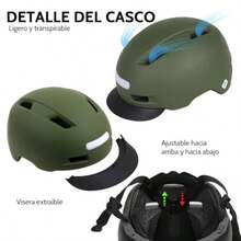 Shinmax Casco de Bicicleta para Hombres y Mujeres, Casco de Bicicleta con Luces LED Recarables USB Delanteras y Traseras - Verde - Ver 5