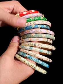 10/7/5/3/1pc(S) Random Color & Style Vintage Elegant Luxurious Palace Enamel Drip Oil Leaf & Flower Metal Bracelet - 多色-2 - 查看 2