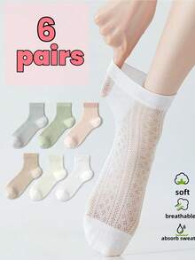 1/2/3/4/5/6 Pairs Women's Breathable Short Socks Set - Lightweight Cotton Ankle Socks For Spring/Summer, Low-Cut Design For Sneakers. No-Show Socks - Multicolor - View 1