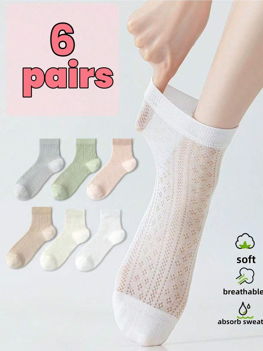 1/2/3/4/5/6 Pairs Women's Breathable Short Socks Set - Lightweight Cotton Ankle Socks For Spring/Summer, Low-Cut Design For Sneakers. No-Show Socks - Multicolor - View 1