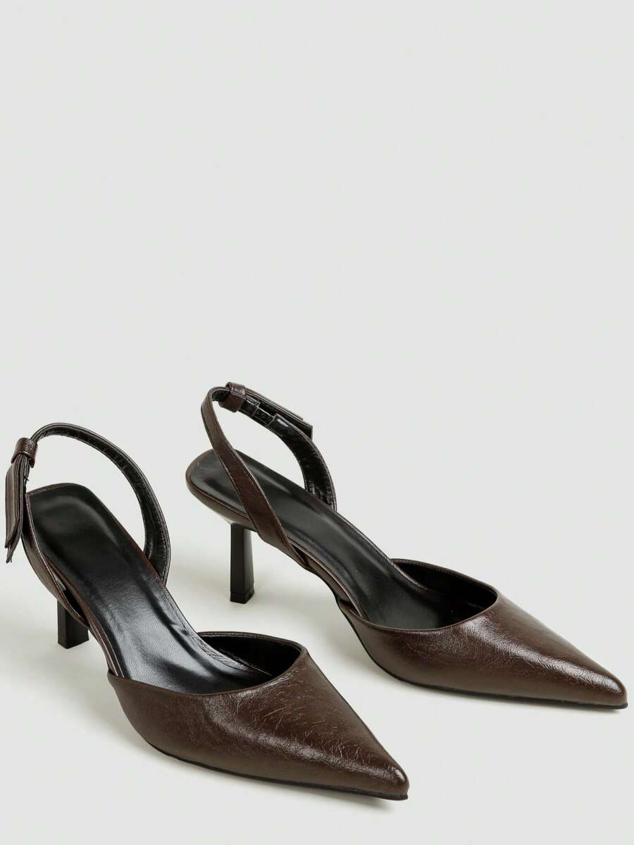 7cm Brown High Heel Sandals, Pointed Toe Slip-On Party Wedding Formal Shoes - Brown - View 1