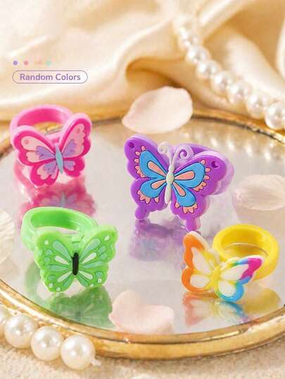 10pcs Colorful Butterfly Rings Set Adjustable Cute Cartoon Rings For Adults Fun Party Daily Accessories Random Colors Gift Set