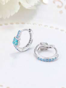 Bông tai bạc 925 hình rùa xanh dễ thương đính đá Cubic Zirconia, thích hợp đeo hàng ngày, quà tặng sinh nhật. - Màu xanh lam - Xem 5
