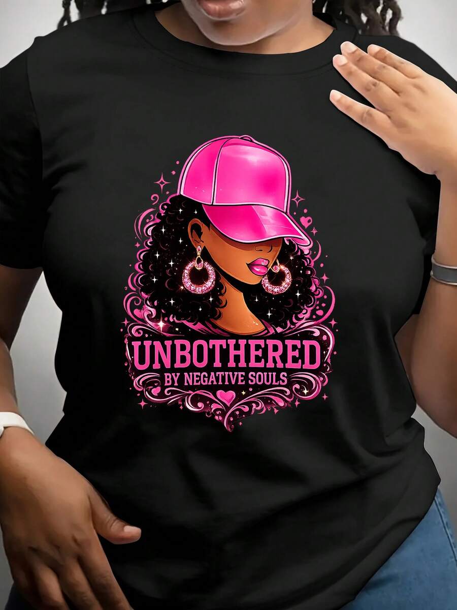 Sombrero de mujer de moda con estampado, camiseta de cuello redondo de manga corta, tela suave y transpirable, lavable en máquina, ajuste regular, adecuado para verano, otoño, invierno y primavera, traje casual cómodo, camiseta con estampado artístico.