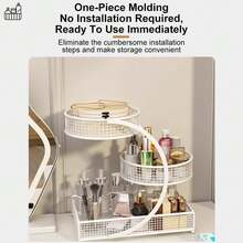 Modern Cosmetic Storage Rack, Bathroom Countertop Storage Rack, Made Of Metal, Requires No Installation, Suitable For Dressing Tables, Bathrooms And Bedrooms, Three-Tier Design, Skin Care Product Storage Rack, Cosmetic Display Rack, A Great Home Item. - White - View 3