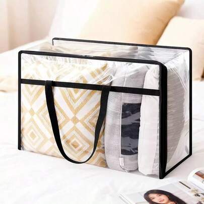 1 túi đựng chăn ga gối đệm cỡ lớn 40L bằng nhựa trong suốt, có khóa kéo và tay cầm chắc chắn, chống bụi, giúp bạn dễ dàng nhìn thấy quần áo và đồ dùng nhà cửa, thích hợp cho phòng ngủ, tủ quần áo, nhà cửa và khi đi du lịch.