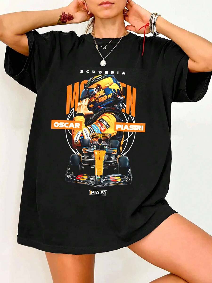 F1 Driver Graphic T-Shirt O-OscarS P-PiastriS 81, Racing-Inspired Hoodie - Black - View 1