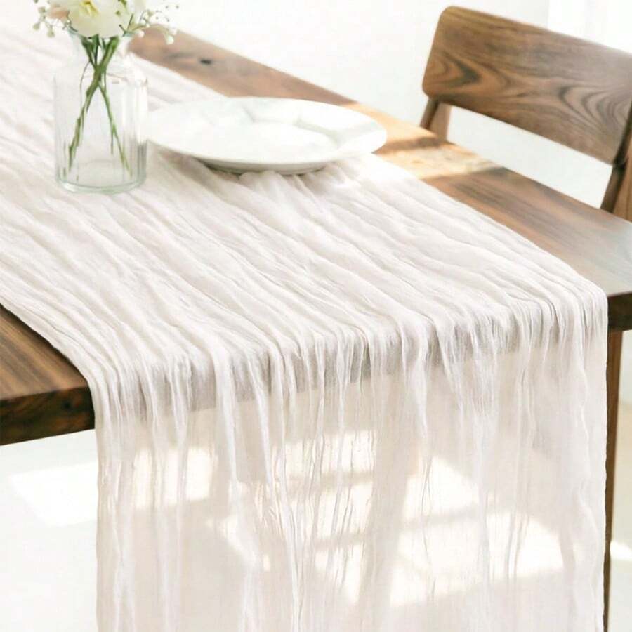 1pc Ivory Table Cloth, 13ft (4m) Farmhouse Table Runner, 157 Inch (400cm) Spring Decor Easter Dining Table Center Piece, Wedding Boho Baby Shower Birthday - White - View 1