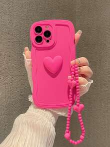 1 pieza Funda de teléfono minimalista con corazón ondulado de color rojo rosa, material DIY adecuado para iPhone 17 PROMAX/17 PRO/7/16 PROMAX/16/16 PRO, funda protectora para 14 PROMAX/14 PRO/13 PRO/13/14, funda suave de cobertura completa para 15 PROMAX/15 PLUS/15 PRO/15/12/11/XR - Multicolor - Ver 1