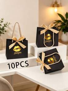 10pcs/Set Handled Thank You Gift Bags, 5.5 X 2.4 X 4.7 Inches, Gold Foil Thank You Small Paper Bags For Party, Gift, Christmas, Wedding, Birthday (Pink) - View 25