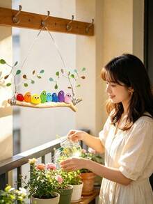 1件彩色海玻璃鳥掛飾，手工彩虹壓克力壁飾附漂流木枝，適用於室內/室外居家花園陽台裝飾 - 彩色 - 查看 3