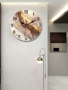 Elegant Gold & Brown Swirl Wooden Wall Clock - Silent, Round Analog Display Suitable For Living Room, Kitchen, Office - 10 Inch, 12 Inch Size Options - Requires AA Battery (Not Included), Wall Decor Clock - Multicolor - View 2