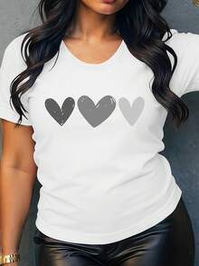 Camiseta versátil 14634 en gris con estampado de corazones en blanco y negro, fácil y casual, ideal para la calle, viajes, vacaciones, el día a día, ocio y entretenimiento, conjunto de hermanas, chaqueta a juego. - Blanco - Ver 2