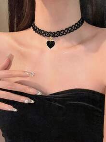1 chiếc vòng cổ mặt dây chuyền hình trái tim làm thủ công từ dây câu cá, kiểu dáng retro thời trang, thích hợp cho nữ. - Nhiều màu - Xem 7