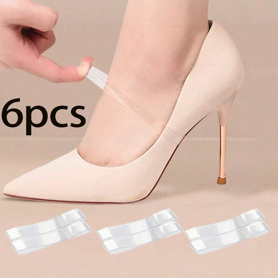6 chiếc/3 đôi dây giày co giãn nữ, dây giày cao gót trong suốt bằng silicon, dây chống tuột giúp cố định giày cao gót bị lỏng. - Trong sáng - Xem 1
